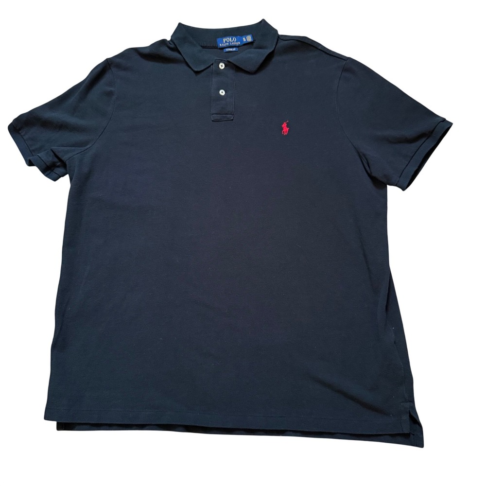 Polo Ralph Lauren Mens XL Classic Fit Navy Blue Mesh Polo Red Pony Logo Top - Picture 2 of 7